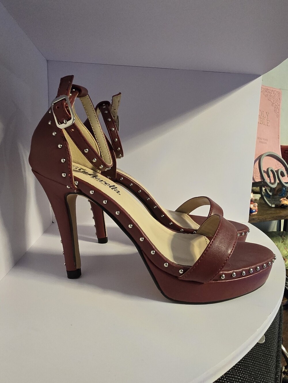 Cinderella Of Boston Red Studded Ankle-Strap Platform Heels